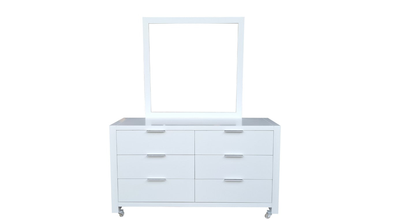 Coastal Pine Dresser with Mirror - 6 Drawers - White