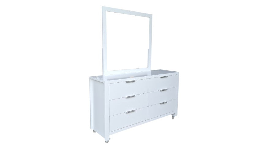Coastal Pine Dresser with Mirror - 6 Drawers - White
