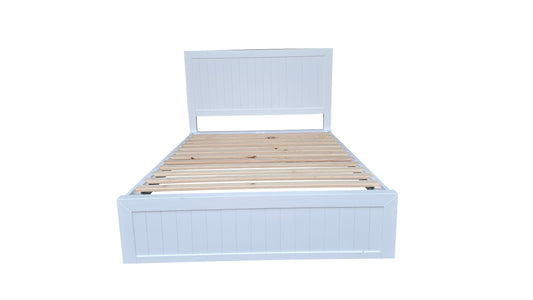 Coastal Solid Pine Bed Frame with Headboard - Queen - White