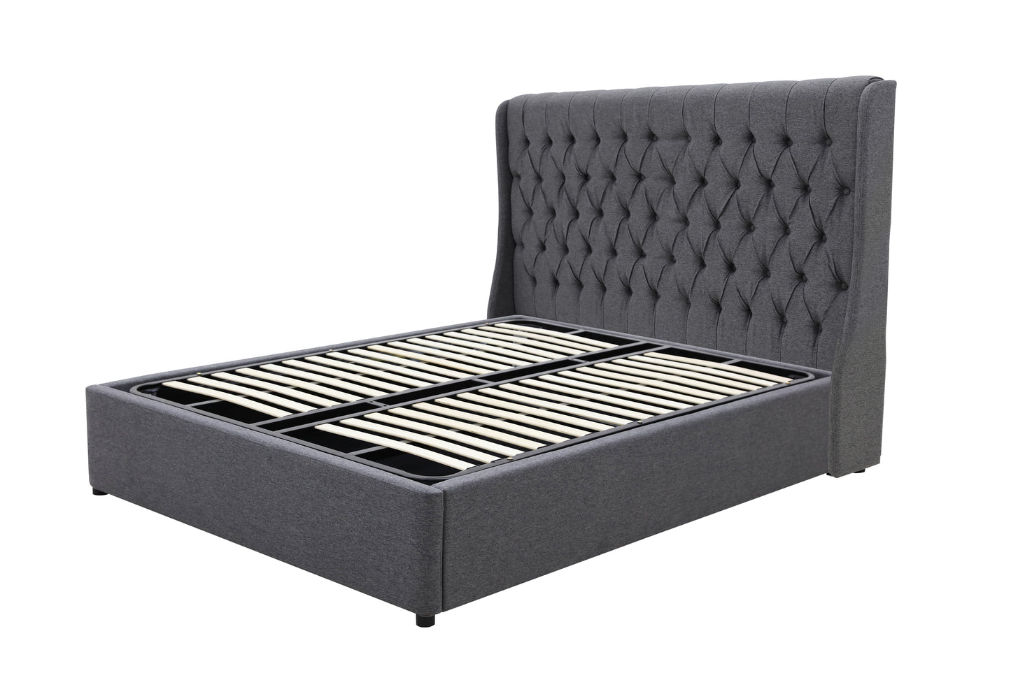 Classic Headboard with Gas lift bed base set - Queen - Charcoal