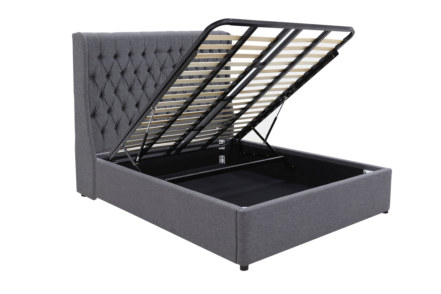 Classic Headboard with Gas lift bed base set - Queen - Charcoal