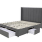 Winged High Modern Headboard with Storage bed base set - Queen - Charcoal