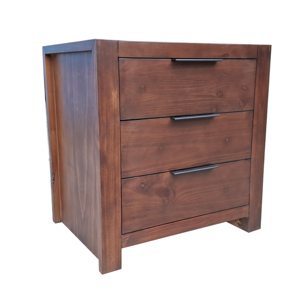 Regent Pine Bedside Table - 3 Drawers  - Walnut Espresso [ comes pre assembled ]