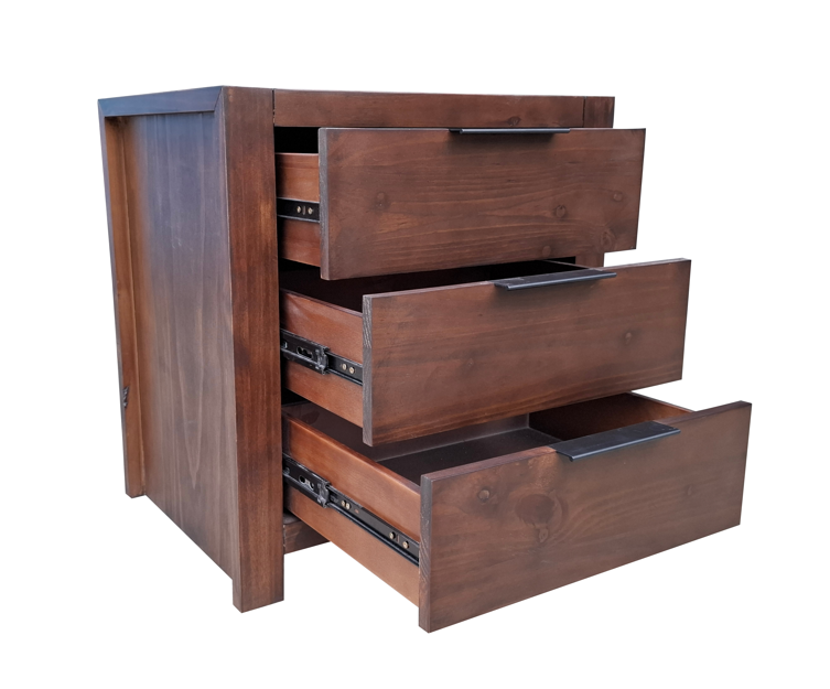 Regent Pine Bedside Table - 3 Drawers  - Walnut Espresso [ comes pre assembled ]