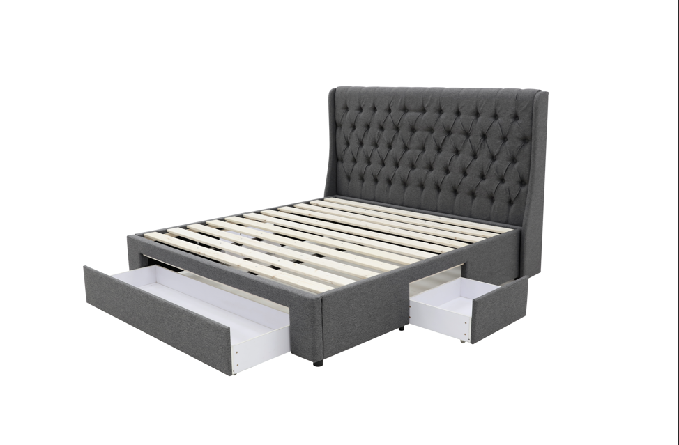 Classic Headboard with Storage bed base set - King - Charcoal