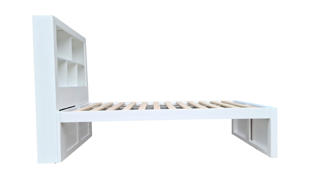 Coastal Solid Pine with Bookshelf Headbaord bed frame - King Single - White