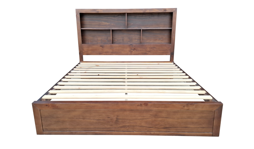 Regent Solid Pine Bed Frame with Bookshelf Headboard - King - Walnut Espresso