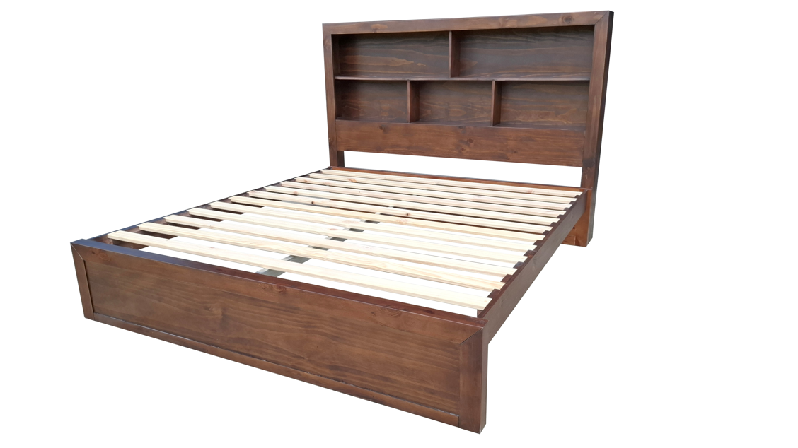 Regent Solid Pine Bed Frame with Bookshelf Headboard - King - Walnut Espresso