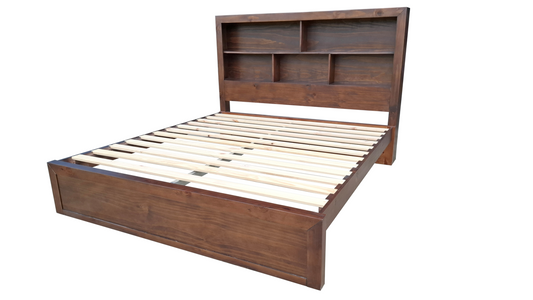 Regent Solid Pine Bed Frame with Bookshelf Headboard - King - Walnut Espresso