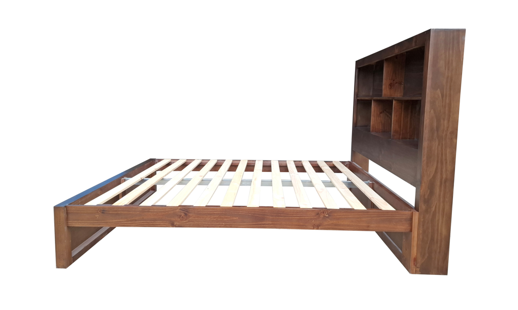 Regent Solid Pine Bed Frame with Bookshelf Headboard - King - Walnut Espresso