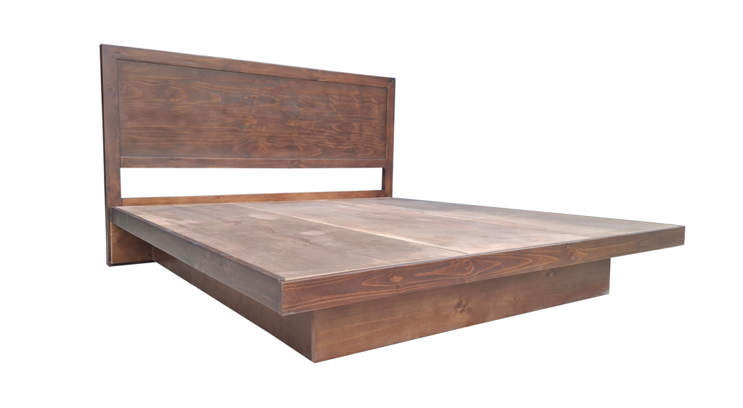 ZEN Solid Pine Bed Frame with Headboard - King - Walnut Espresso