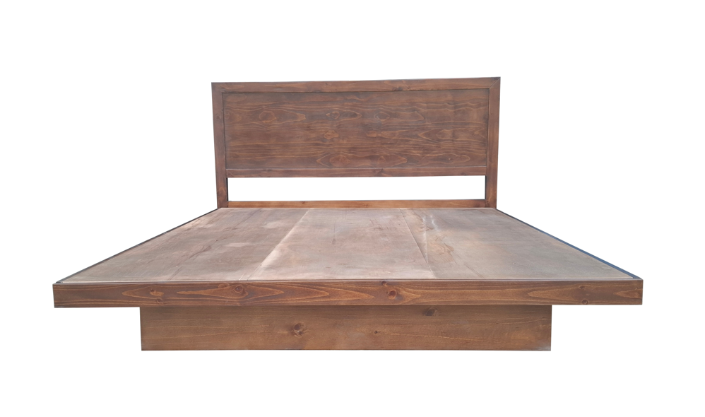 ZEN Solid Pine Bed Frame with Headboard - King - Walnut Espresso