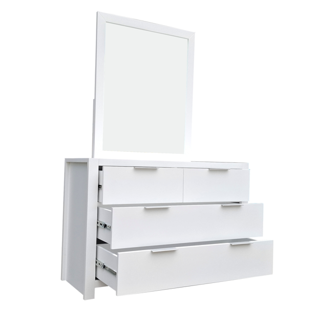 Coastal Pine Dresser with Mirror - 4 Drawers - White