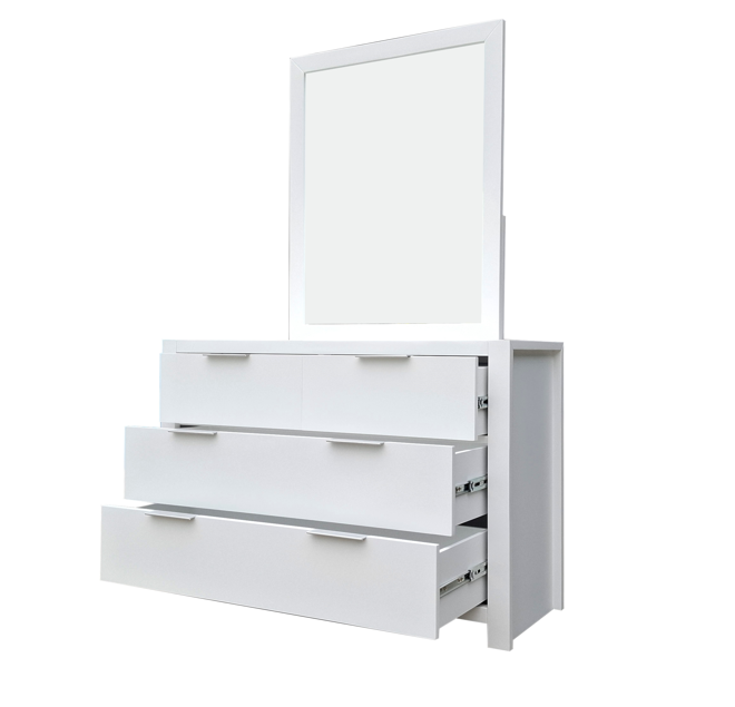 Coastal Pine Dresser with Mirror - 4 Drawers - White