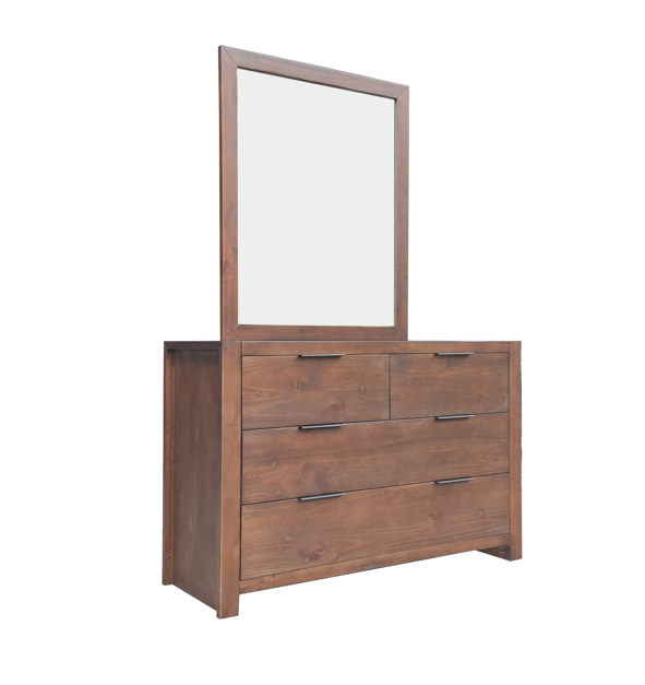 Regent Pine Dresser with Mirror - 4 Drawers - Walnut Espresso