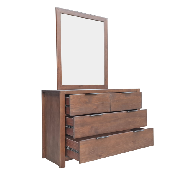 Regent Pine Dresser with Mirror - 4 Drawers - Walnut Espresso