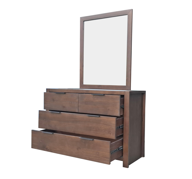 Regent Pine Dresser with Mirror - 4 Drawers - Walnut Espresso