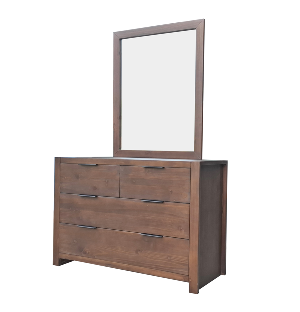 Regent Pine Dresser with Mirror - 4 Drawers - Walnut Espresso