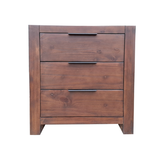 Regent Pine Bedside Table - 3 Drawers  - Walnut Espresso [ comes pre assembled ]