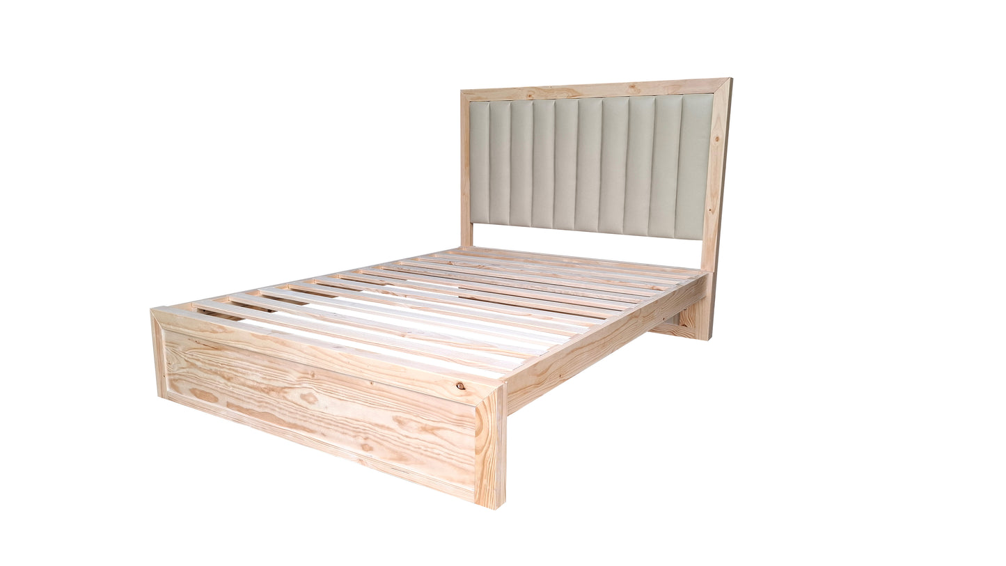 Costal Solid Pine bed frame with Padded Headboard - Queen - Natural