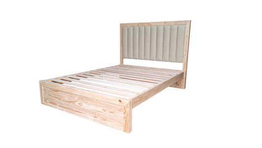 Costal Solid Pine bed frame with Padded Headboard - Queen - Natural