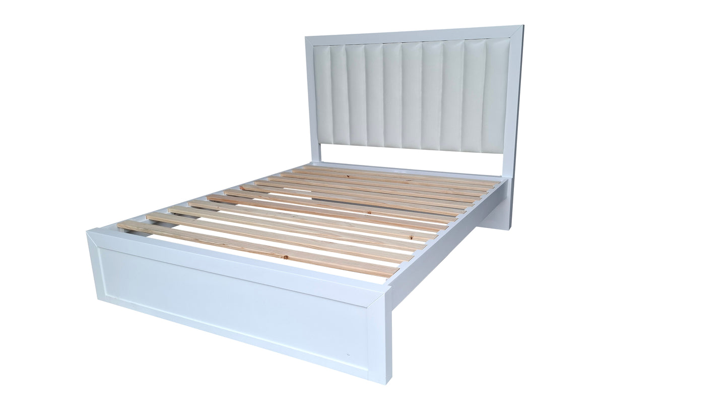 Costal Solid Pine bed frame with Padded Headboard - Queen - White