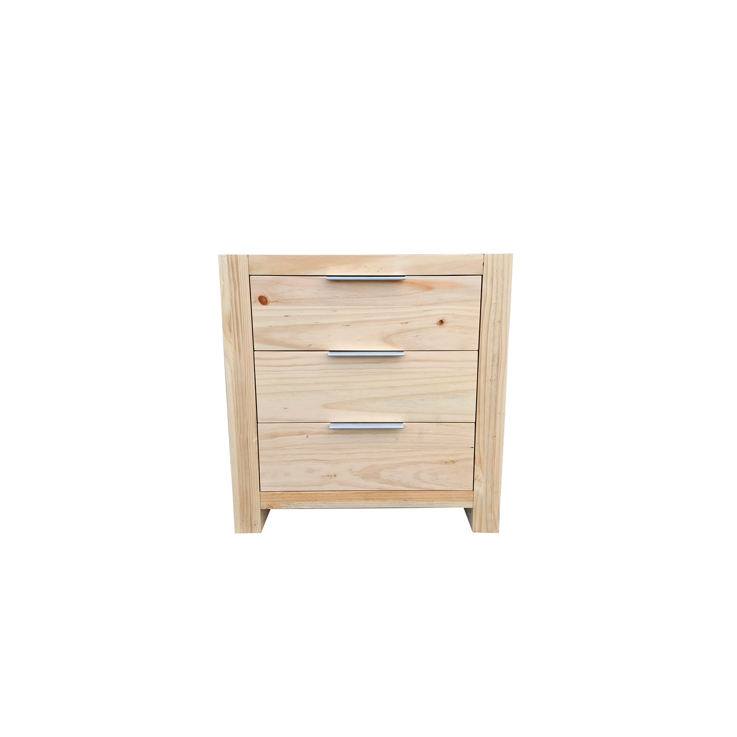 Coastal Solid Pine Bedside Table - 3 Drawers - Natural