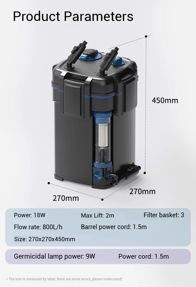 SILENT HIGH POWER CANISTER FILTER FOR TANKS UPTO 300 LITRE TANK , WITH BUILT IN HEATER / UV LIGHT AND EASY PULL OUT PRE FILTER- MODEL  YWY800