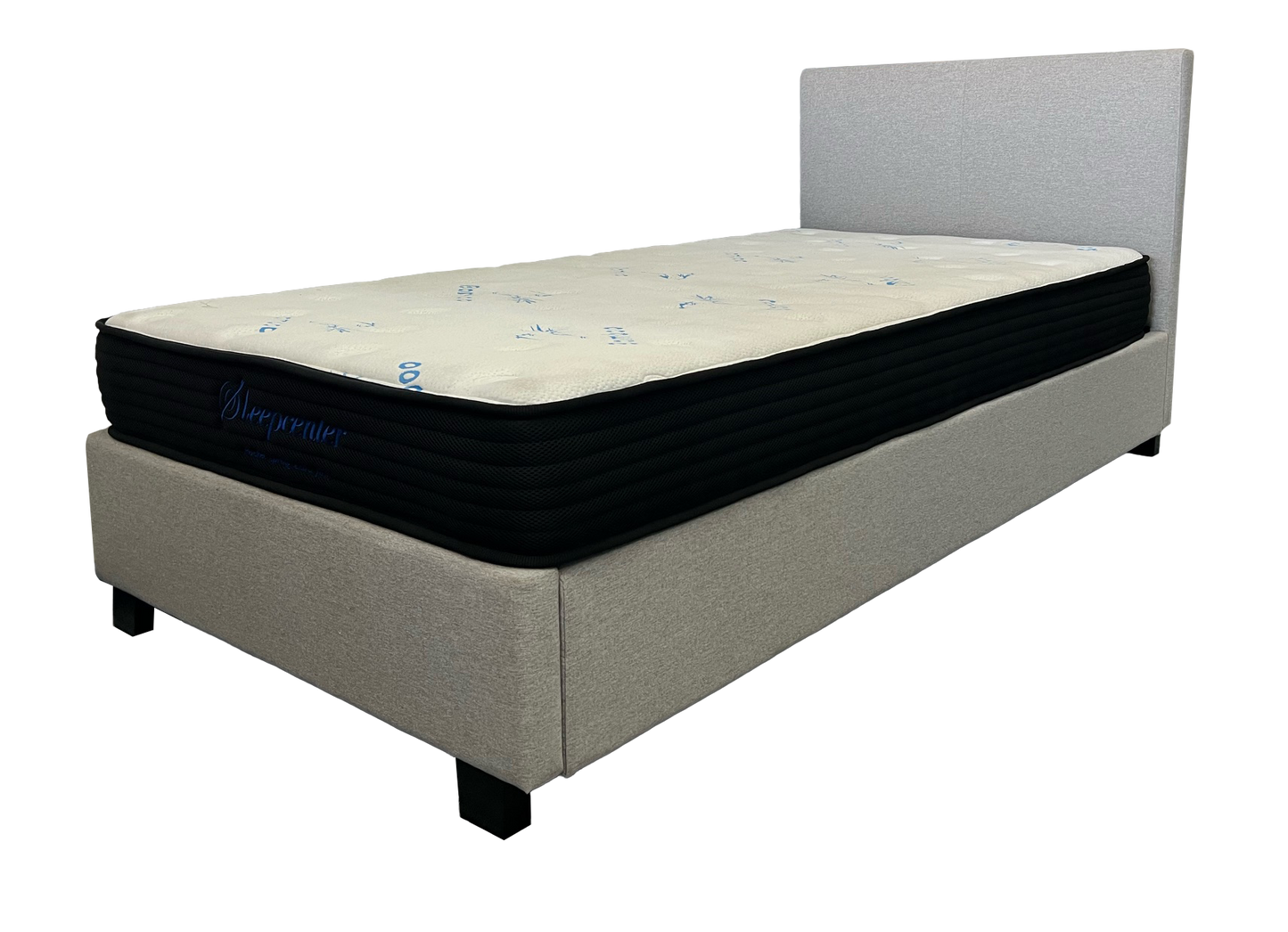 Single Light grey charcoal bed frame and firm tight top 5 zone pocket sprung mattress Combo