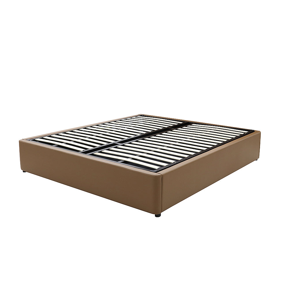 Gas Lift Storage Bed Base - King - PU Leather Tan