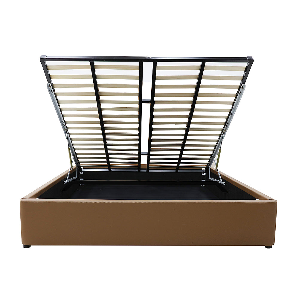 Gas Lift Storage Bed Base - King - PU Leather Tan