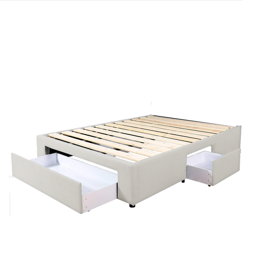 Bed Bases with 3 Drawers - Queen - Beige