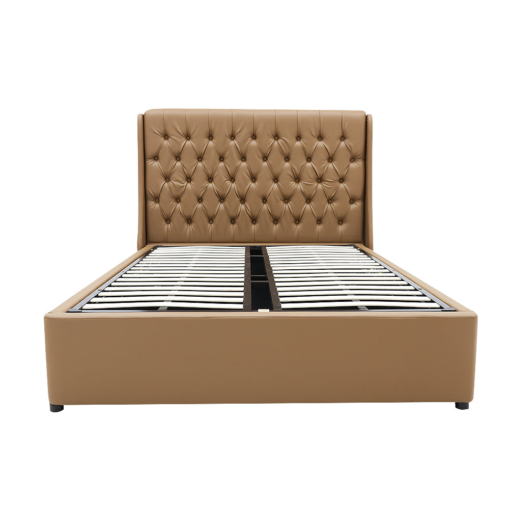 Classic Headboard with Gas lift bed base set - Queen - PU Leather Tan