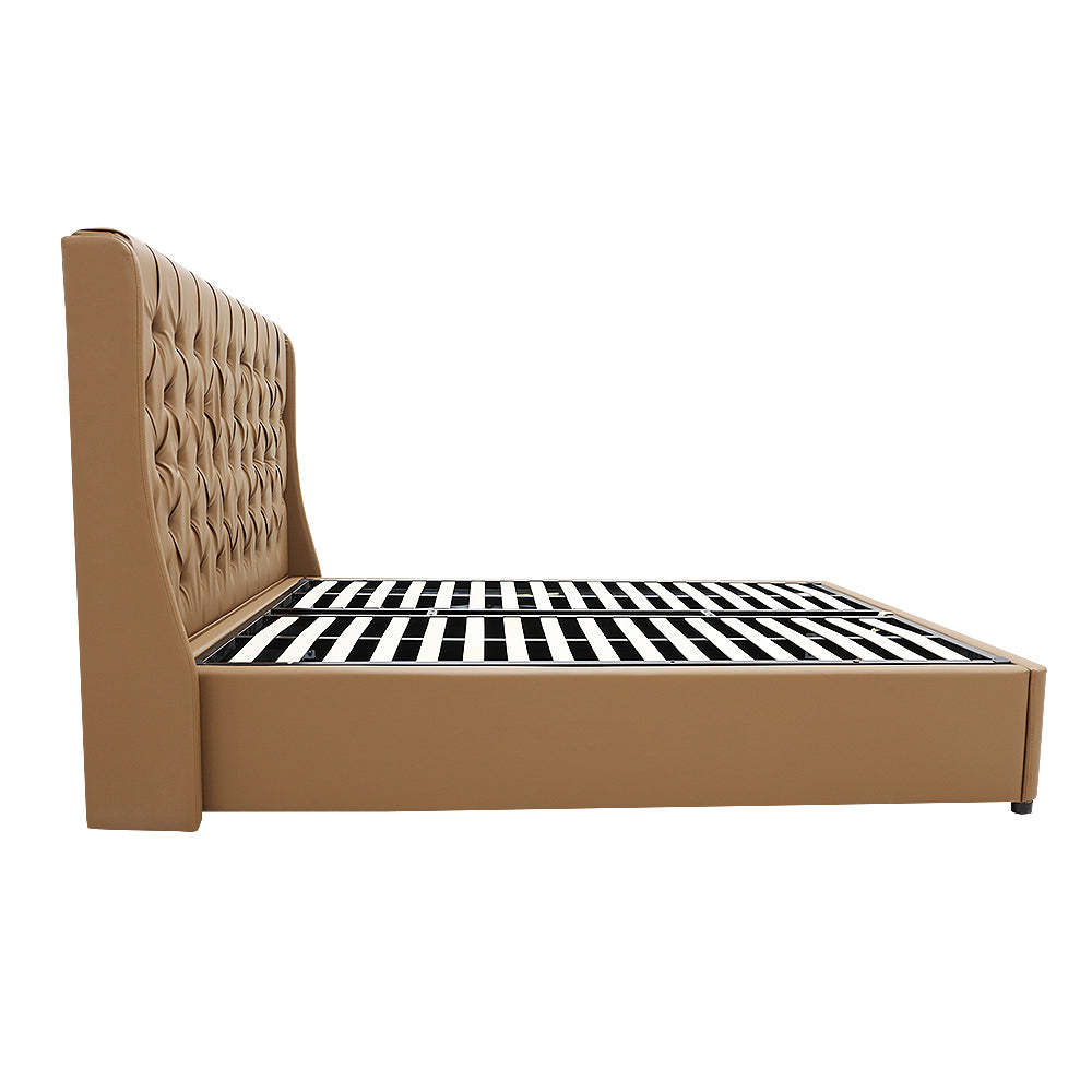 Classic Headboard with Gas lift bed base set - Queen - PU Leather Tan
