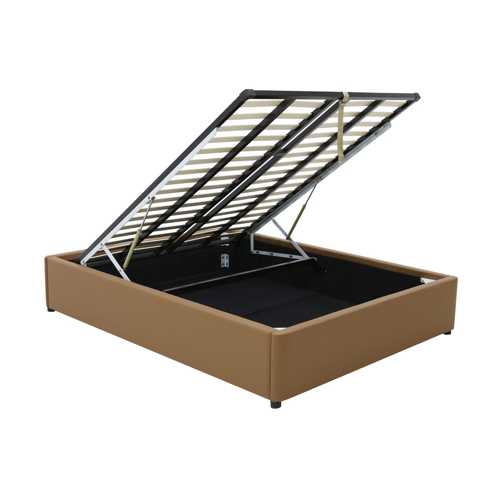Gas Lift Storage Bed Base - Queen - PU Leather Tan
