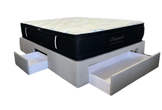 Queen Beige 3 drawer storage bed base and medium eurotop mattress Combo