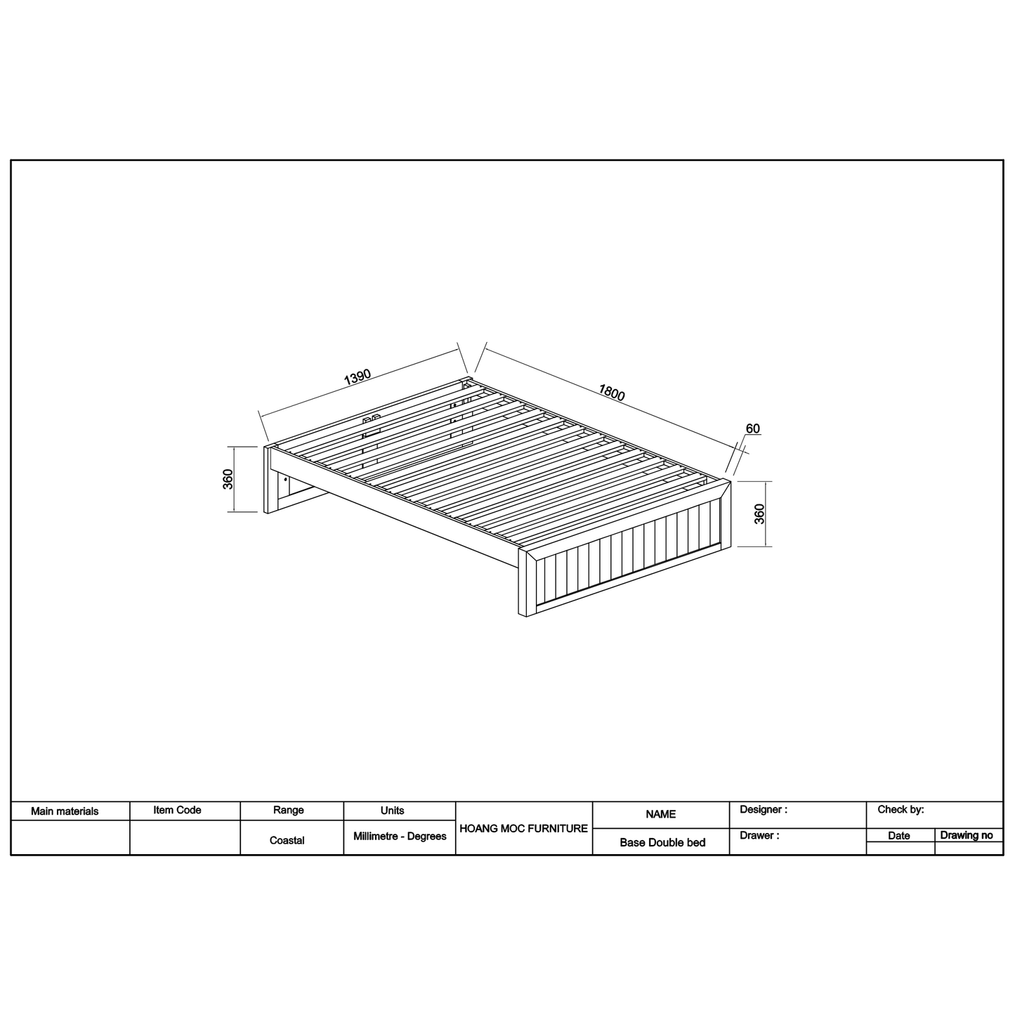 Coastal Pine Bed Base - Double - Pure White