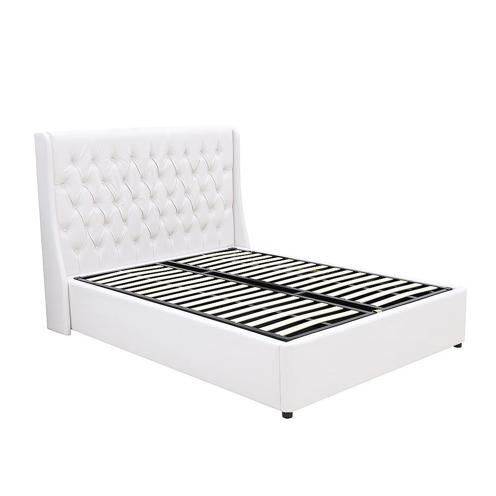 Classic Headboard with Gas lift bed base set - King - PU Leather White