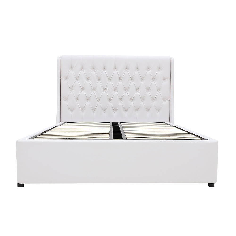 Classic Headboard with Gas lift bed base set - King - PU Leather White