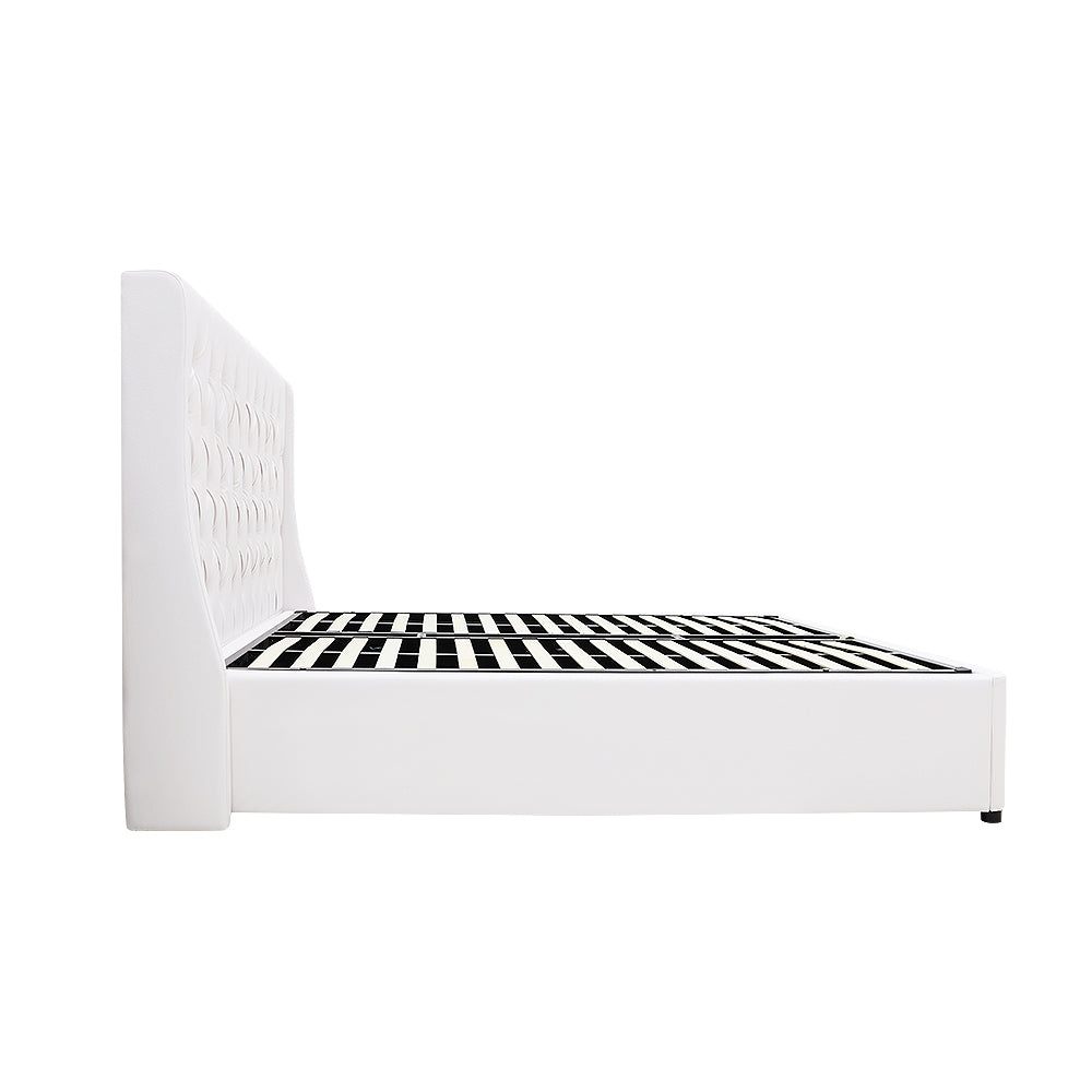 Classic Headboard with Gas lift bed base set - King - PU Leather White
