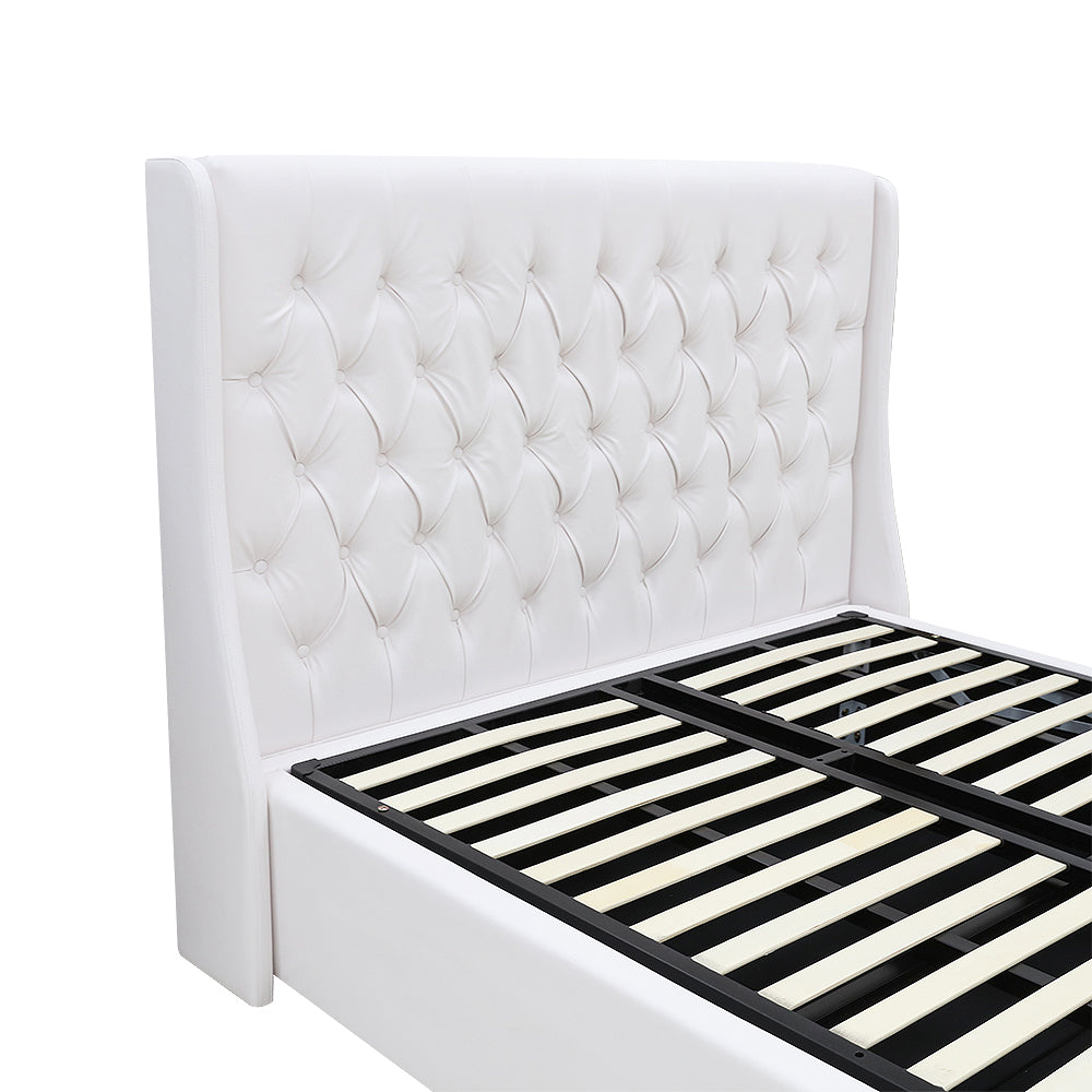 Classic Headboard with Gas lift bed base set - King - PU Leather White
