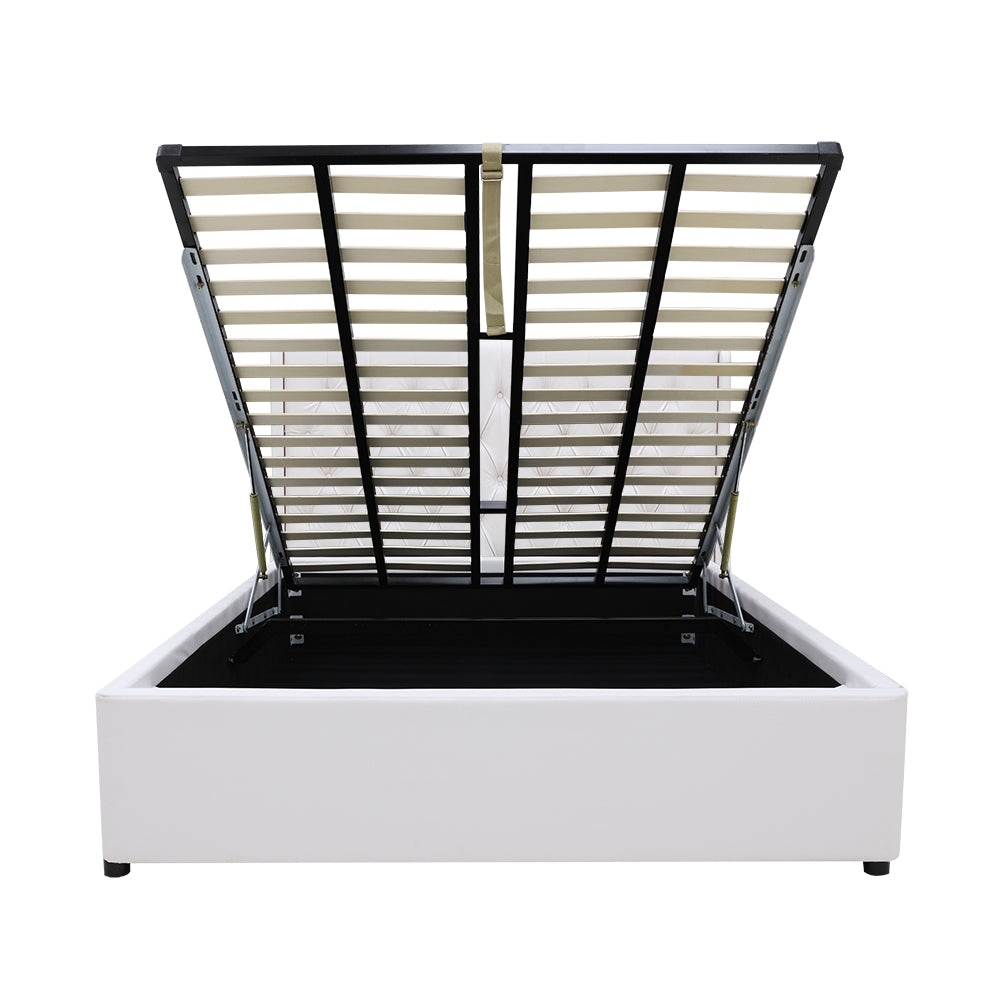 Classic Headboard with Gas lift bed base set - King - PU Leather White