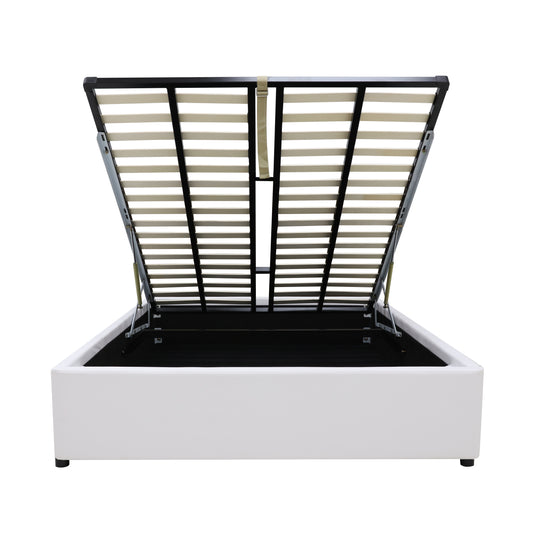 Gas Lift Storage Bed Base - King - PU Leather White