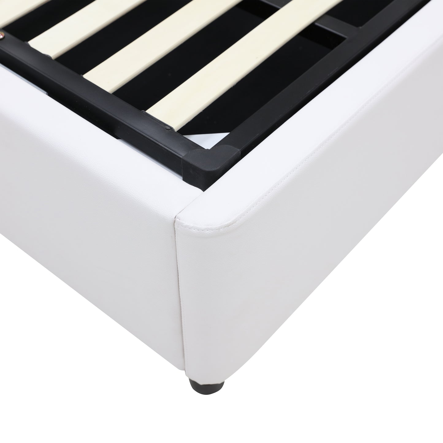 Gas Lift Storage Bed Base - Queen - PU Leather White