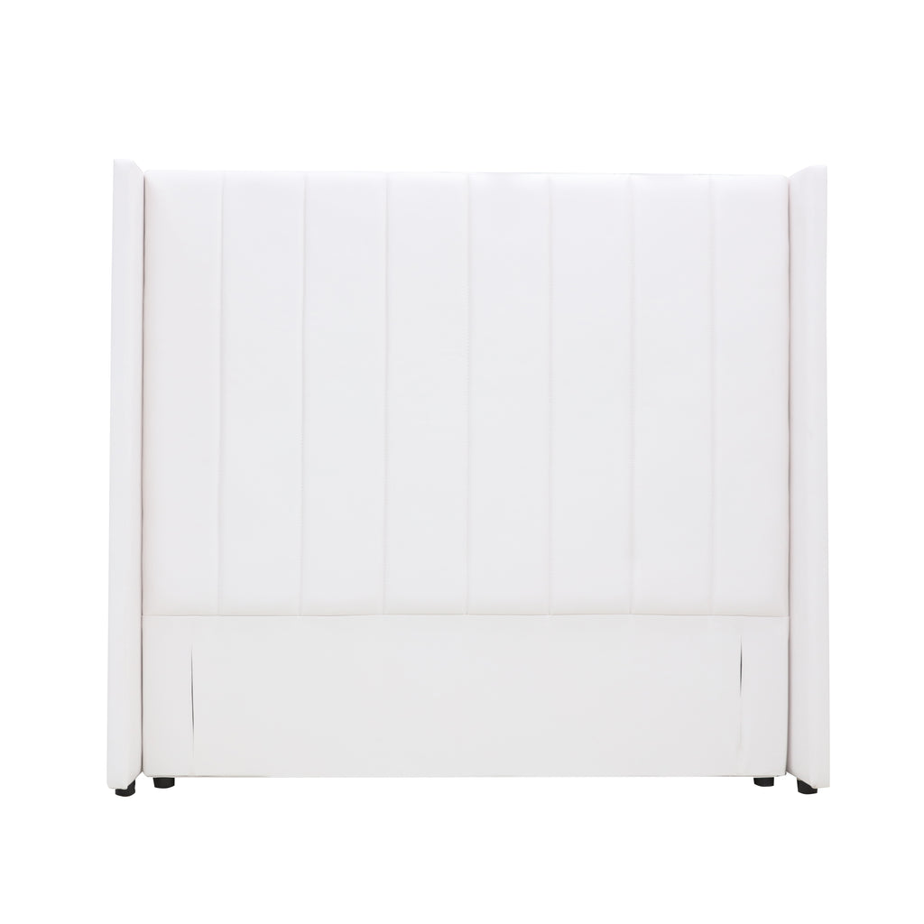 Winged High Modern Headboard - Queen - PU Leather White
