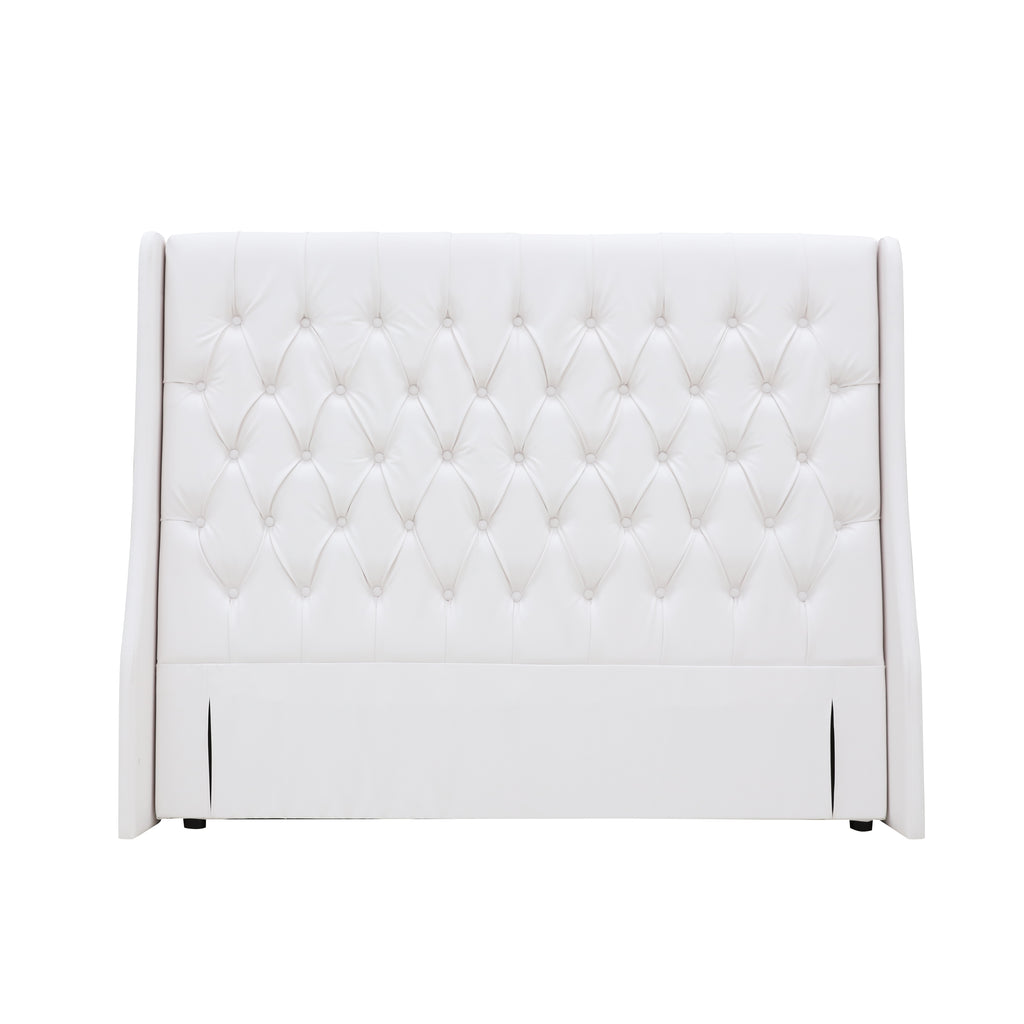 Classic Headboard with Wings - Queen- PU Leather White