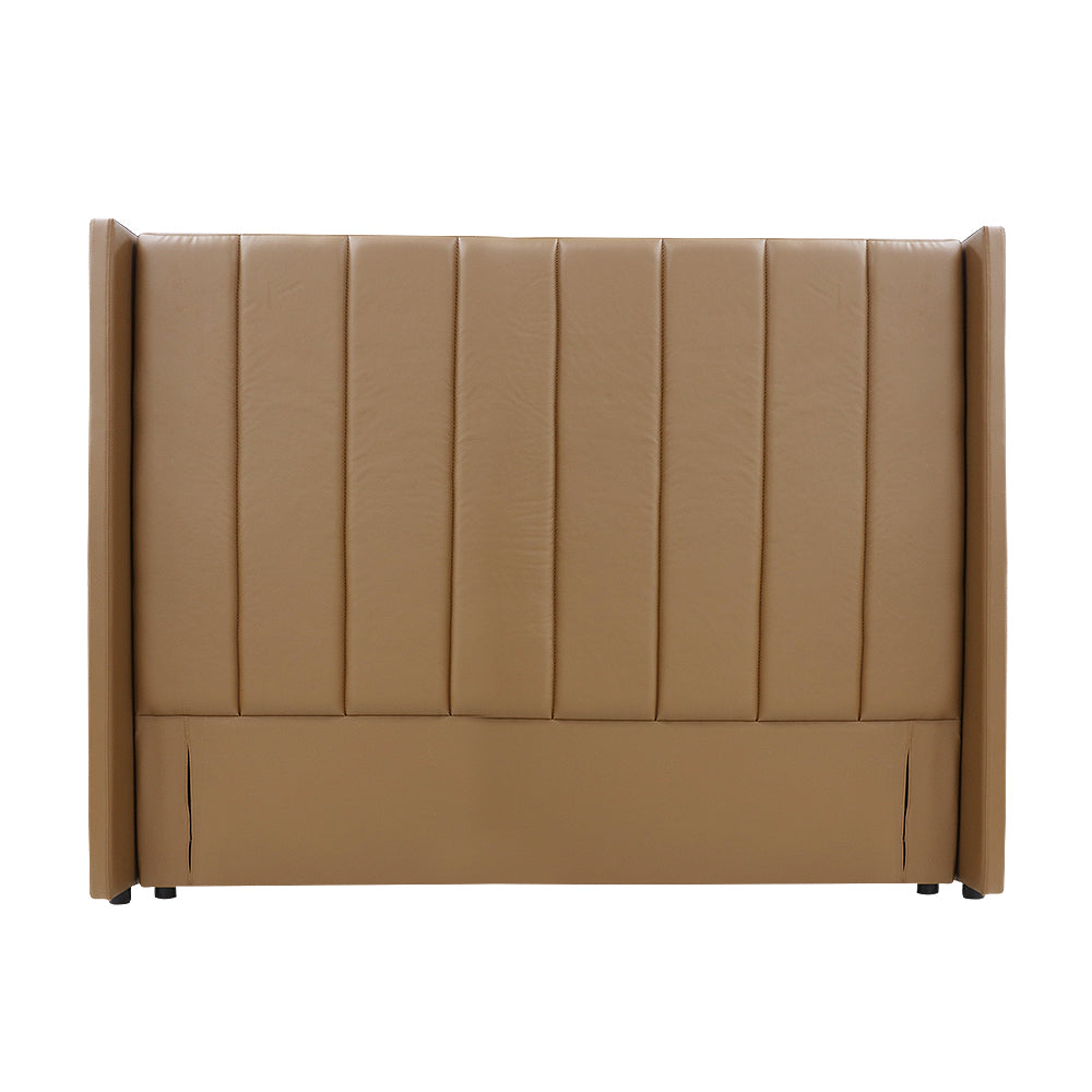Winged High Modern Headboard - Queen - PU Leather Tan