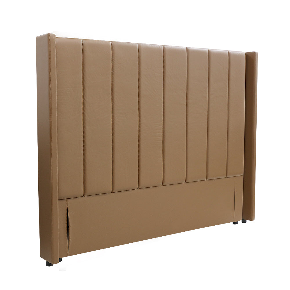 Winged High Modern Headboard - Queen - PU Leather Tan