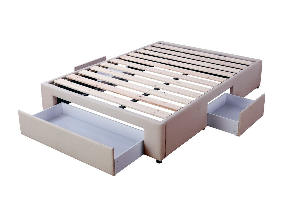 Bed Bases with 3 Drawers - Double - Beige