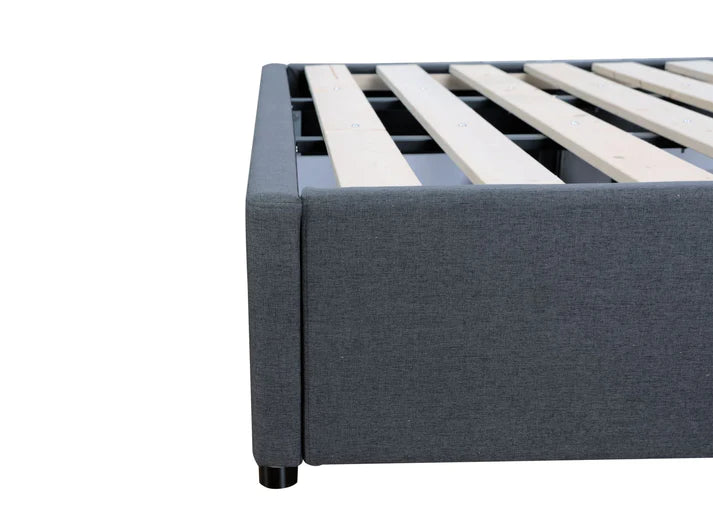 King single bed base in charcoal with two drawers and solid pine slats.